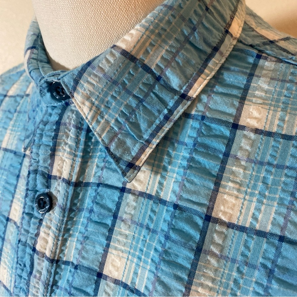 Patagonia Men's Puckerware Short Sleeve Shirt size Medium Plaid Poly cotton Blue - Picture 3 of 11